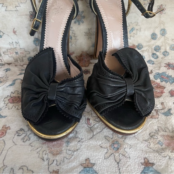 Chloe Black and Gold Heels With Cage Ankle Strap - Picture 2 of 11